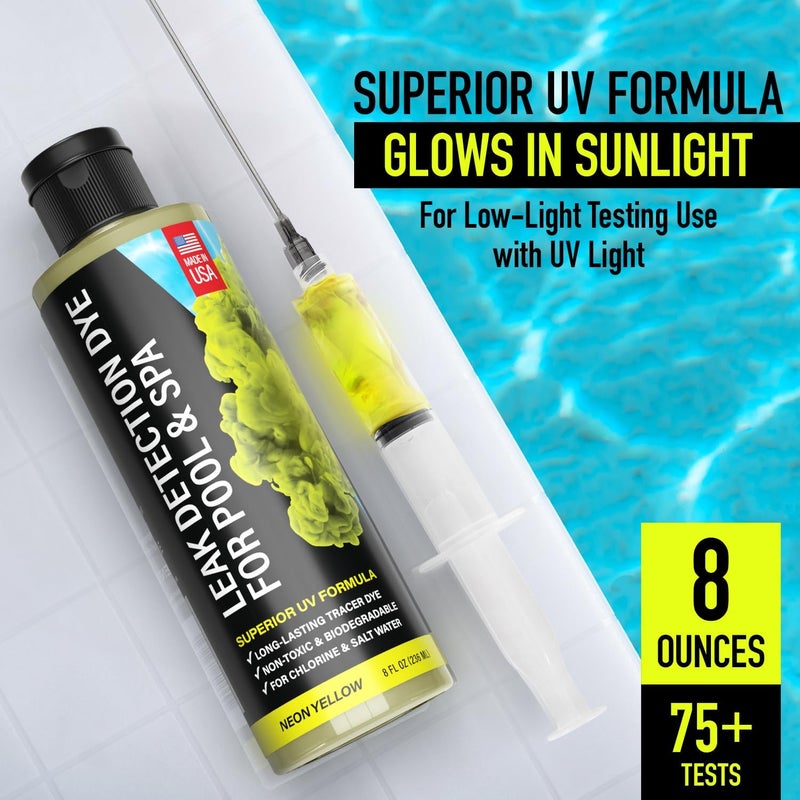 Escentile Pool Leak Detection Dye Kit - with 2 Precision Applicators - Made in USA - Superior Long Lasting UV Pool Dye Easily Locates Leaks - for All Pool, Spa, & Hot Tub Types - 8 OZ (Fluorescent Yellow) - Image 4
